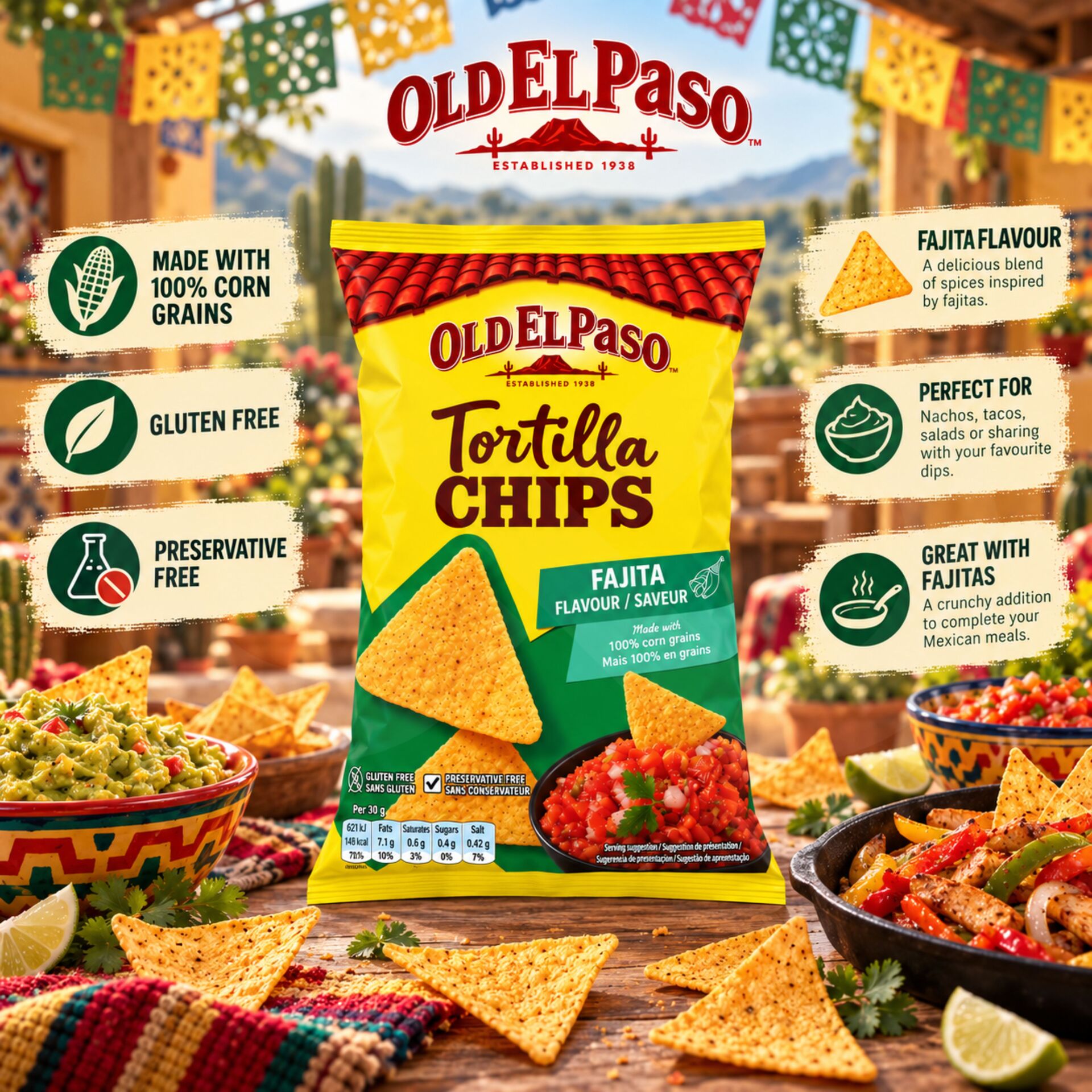 OLD EL PASO® Tortilla Nachips Fajita 185g