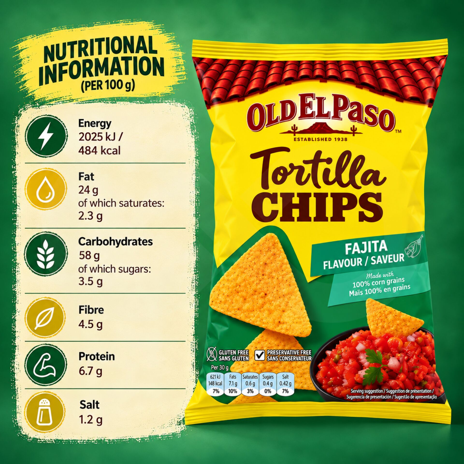 OLD EL PASO® Tortilla Nachips Fajita 185g