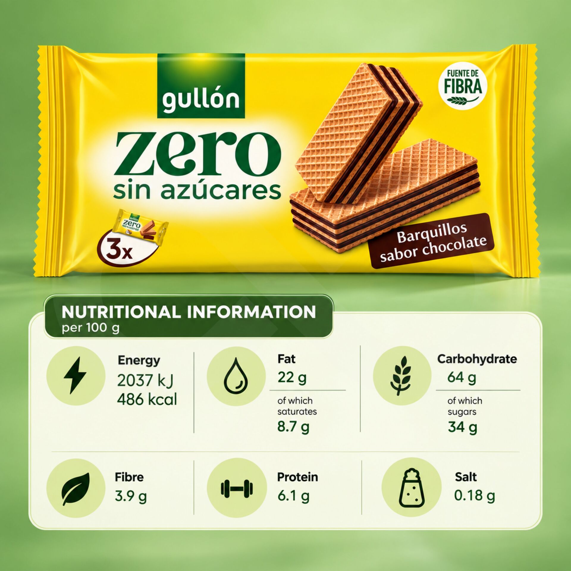 GULLÓN® Wafer Zero Cioccolato 180gr