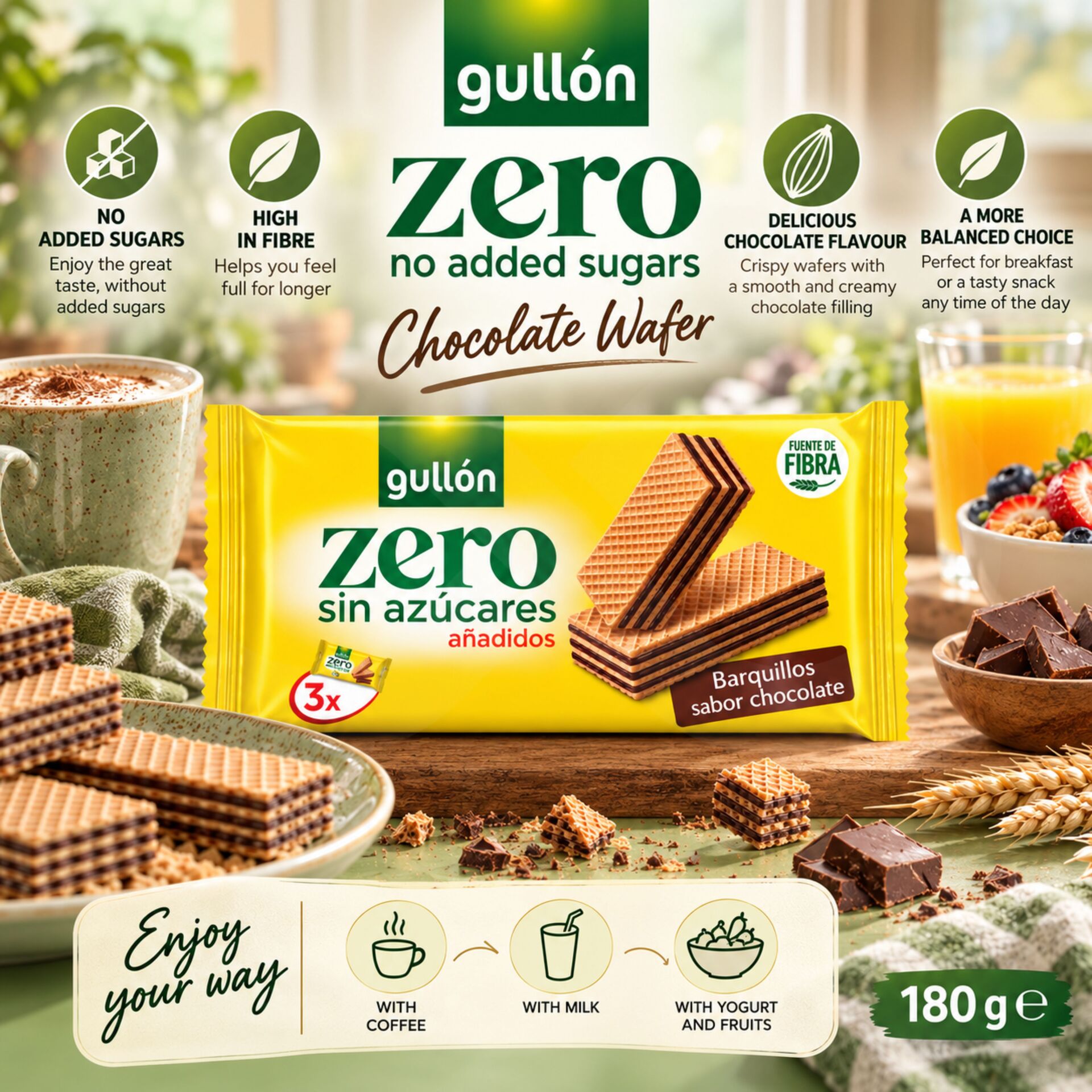 GULLÓN® Wafer Zero Cioccolato 180gr