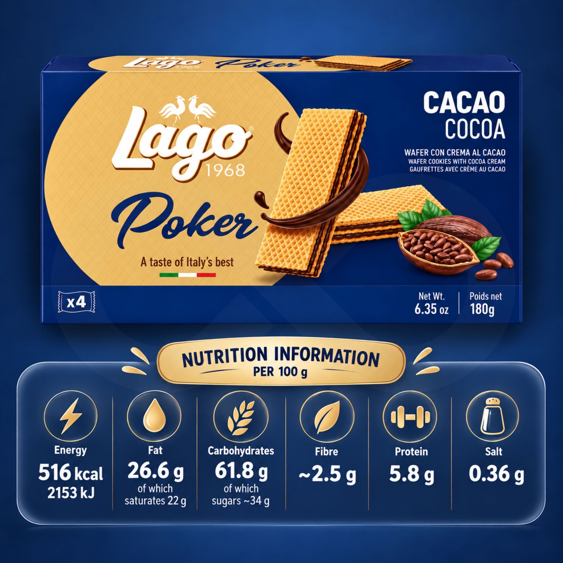 LAGO® Poker Biscotti al Cacao 180gr