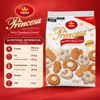 VIEIRA� Biscotti Princesa Cioccolato Bianco e Cocco 200g