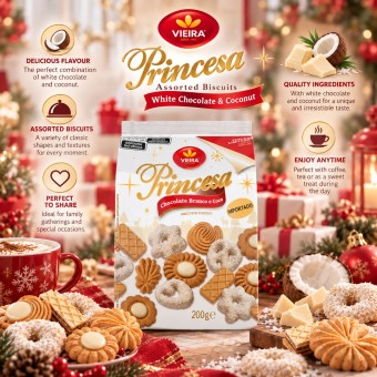 VIEIRA� Biscotti Princesa Cioccolato Bianco e Cocco 200g