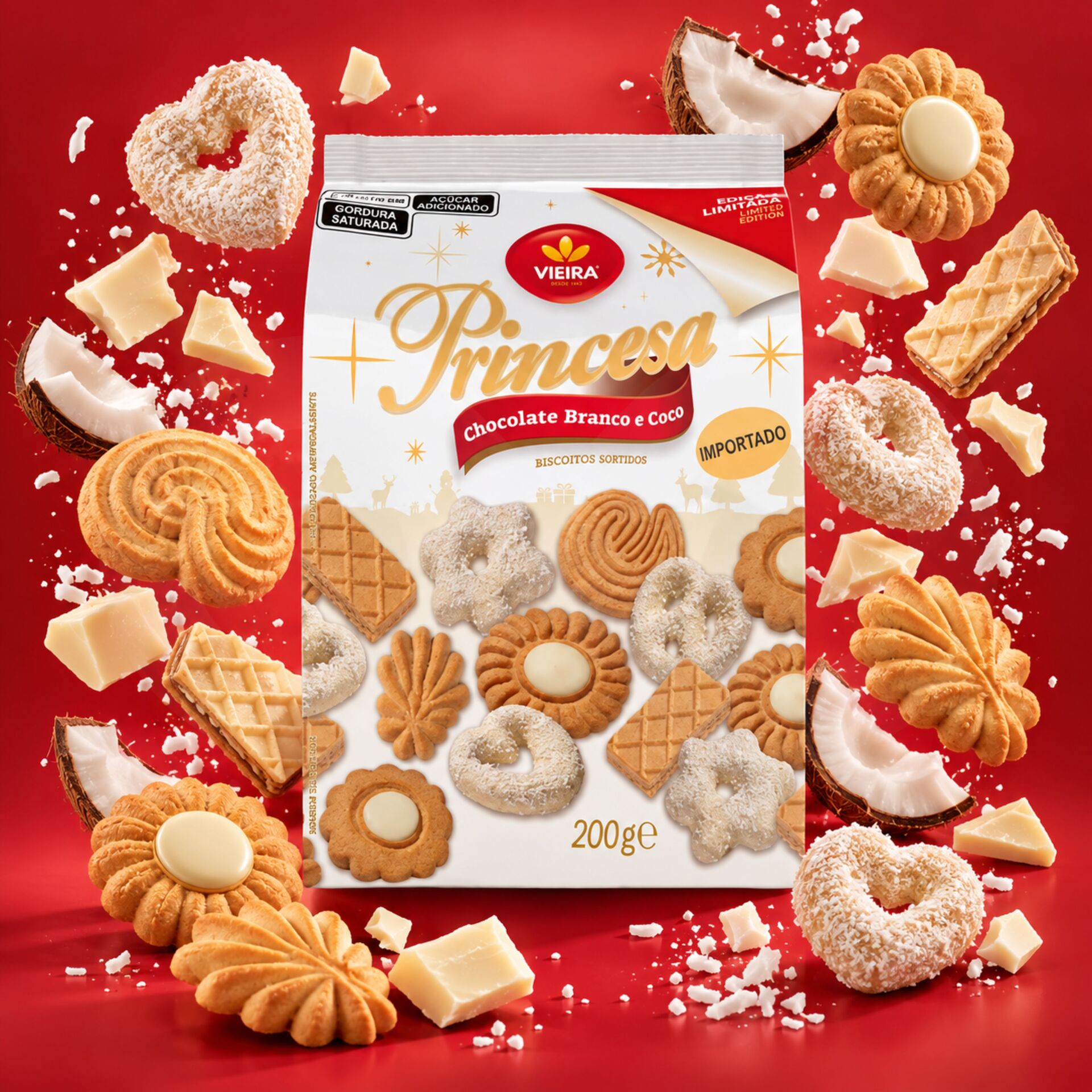 VIEIRA® Biscotti Princesa Cioccolato Bianco e Cocco 200g