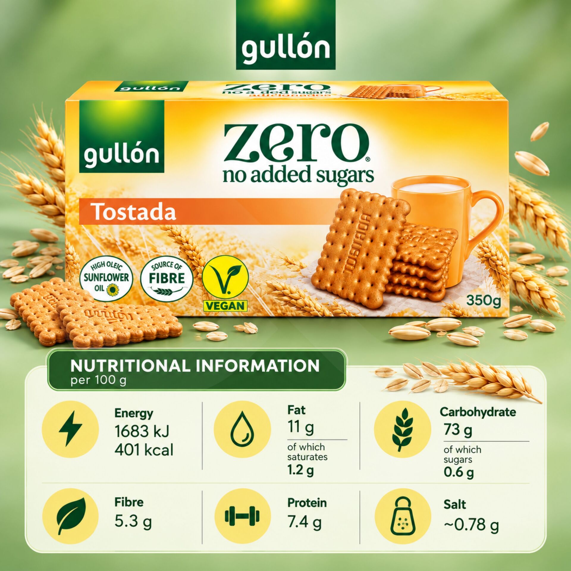 GULLÓN® Zero Tostada Biscuits 350gr