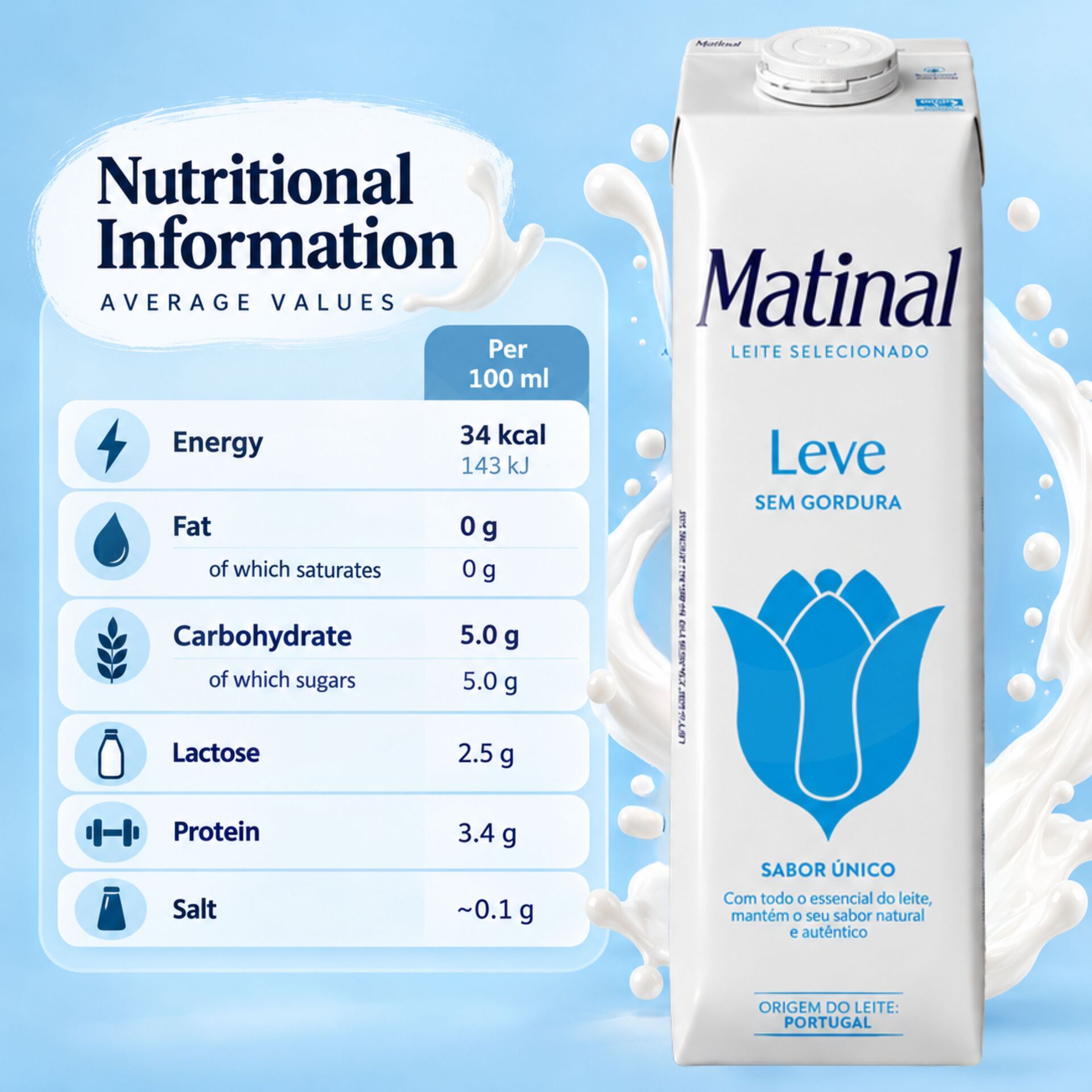 MATINAL® Leve Lait Écrémé Sans Matières Grasses 1L