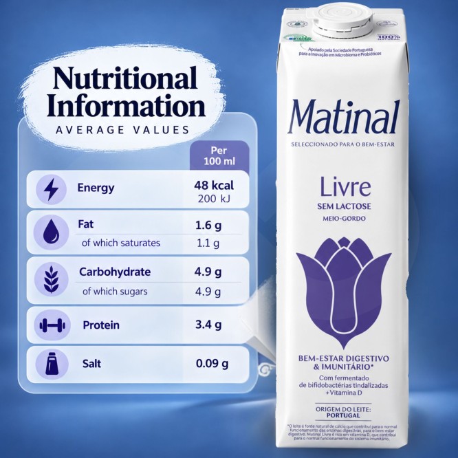 MATINAL® Livre Lait Demi-Écrémé Sans Lactose 1L