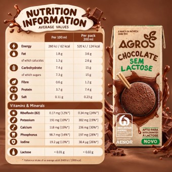 AGROS® Latte Parzialmente Scremato al Cioccolato Senza Latto