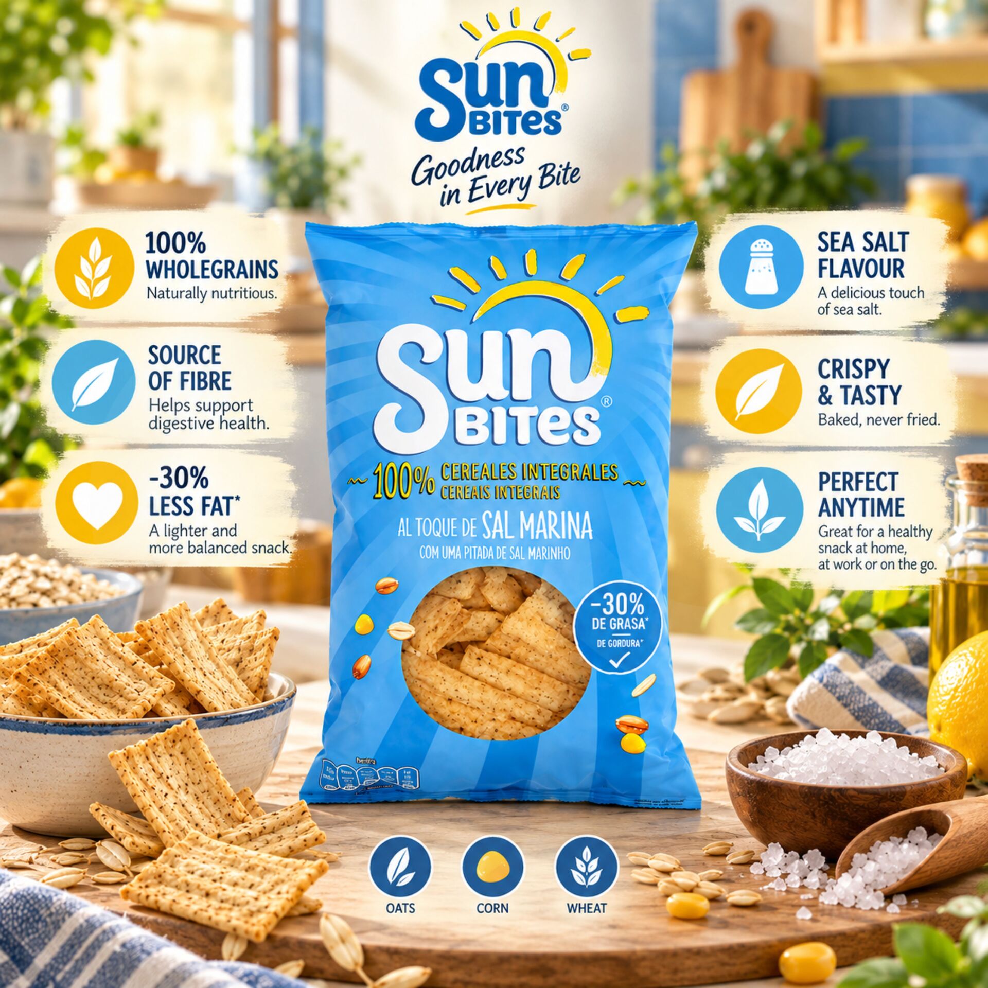SUNBITES® 100% Céréales Complètes au Sel Marin 95g