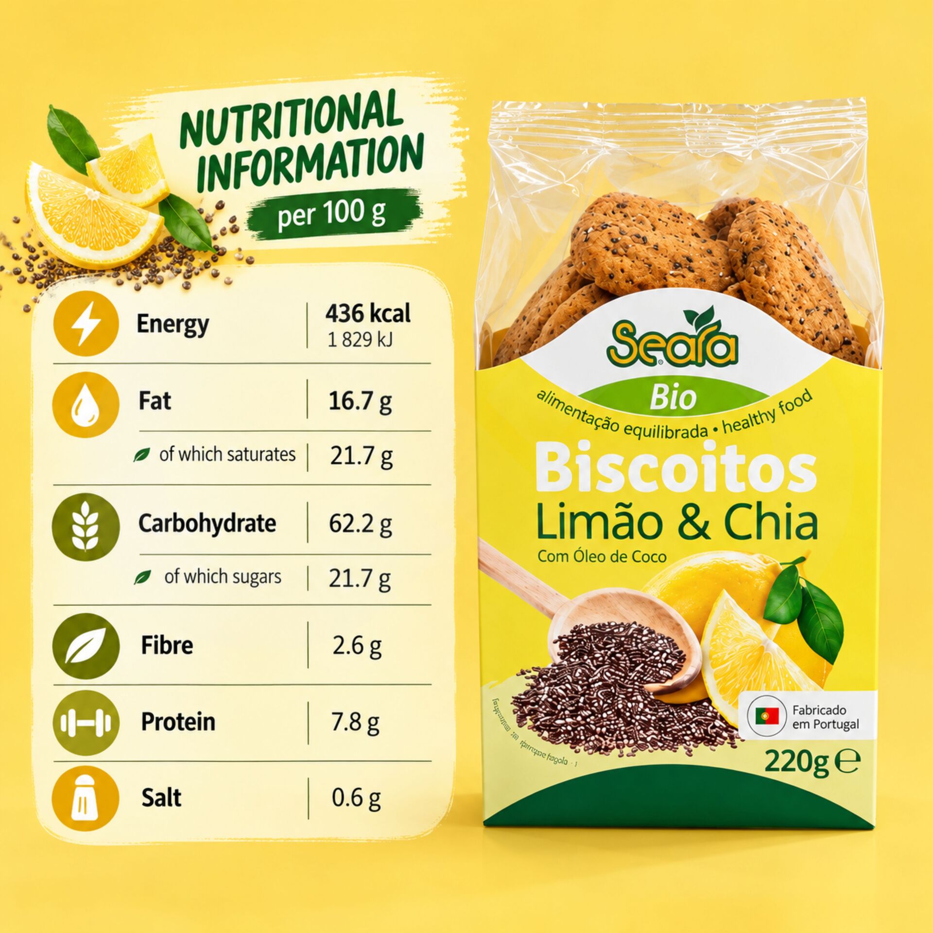 SEARA® Organic Lemon & Chia Biscuits 220g