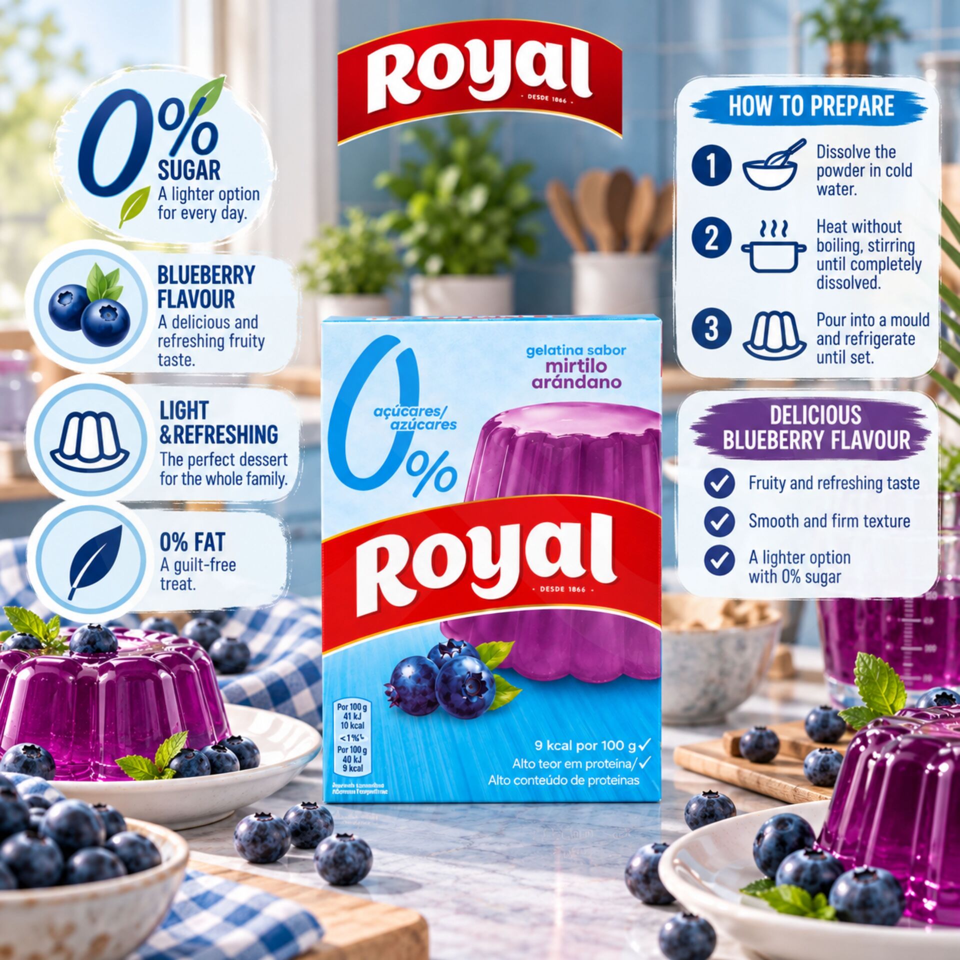 ROYAL® Galaretka o Smaku Borówkowym 0% Cukru 31g