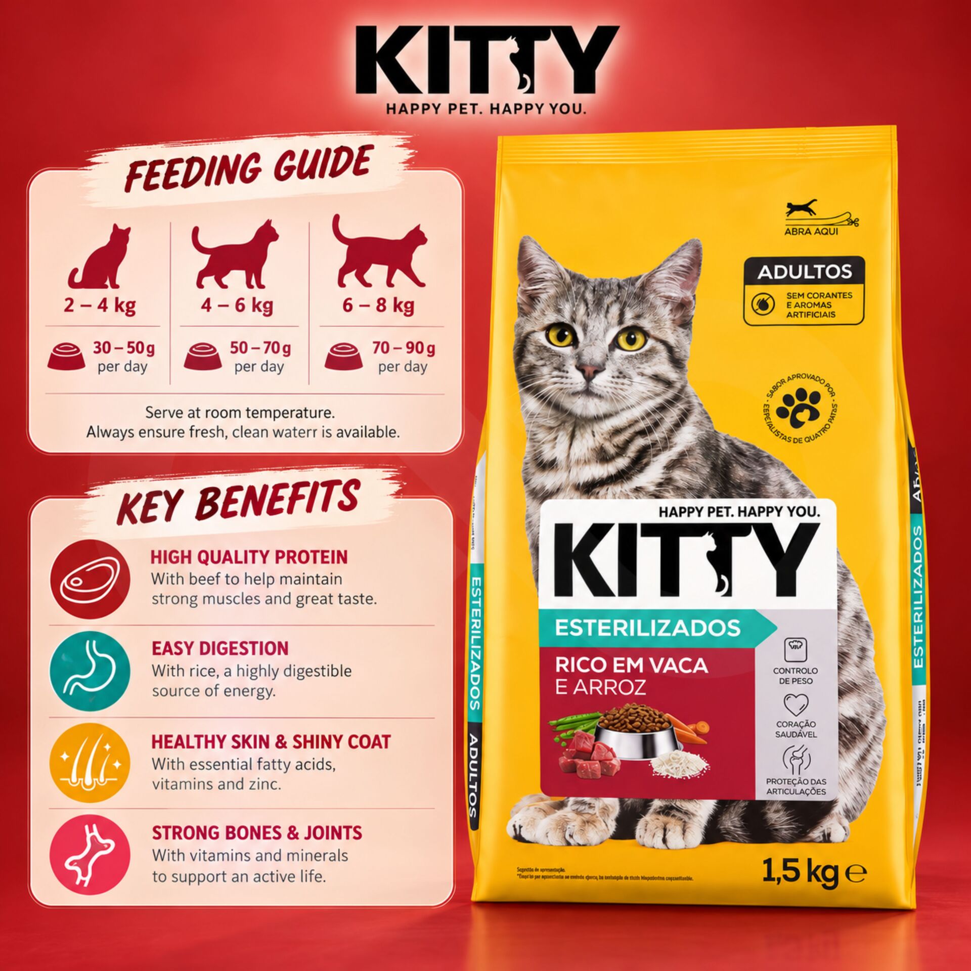 KITTY® Crocchette per Gatti Sterilizzati Ricche di Manzo 1,5