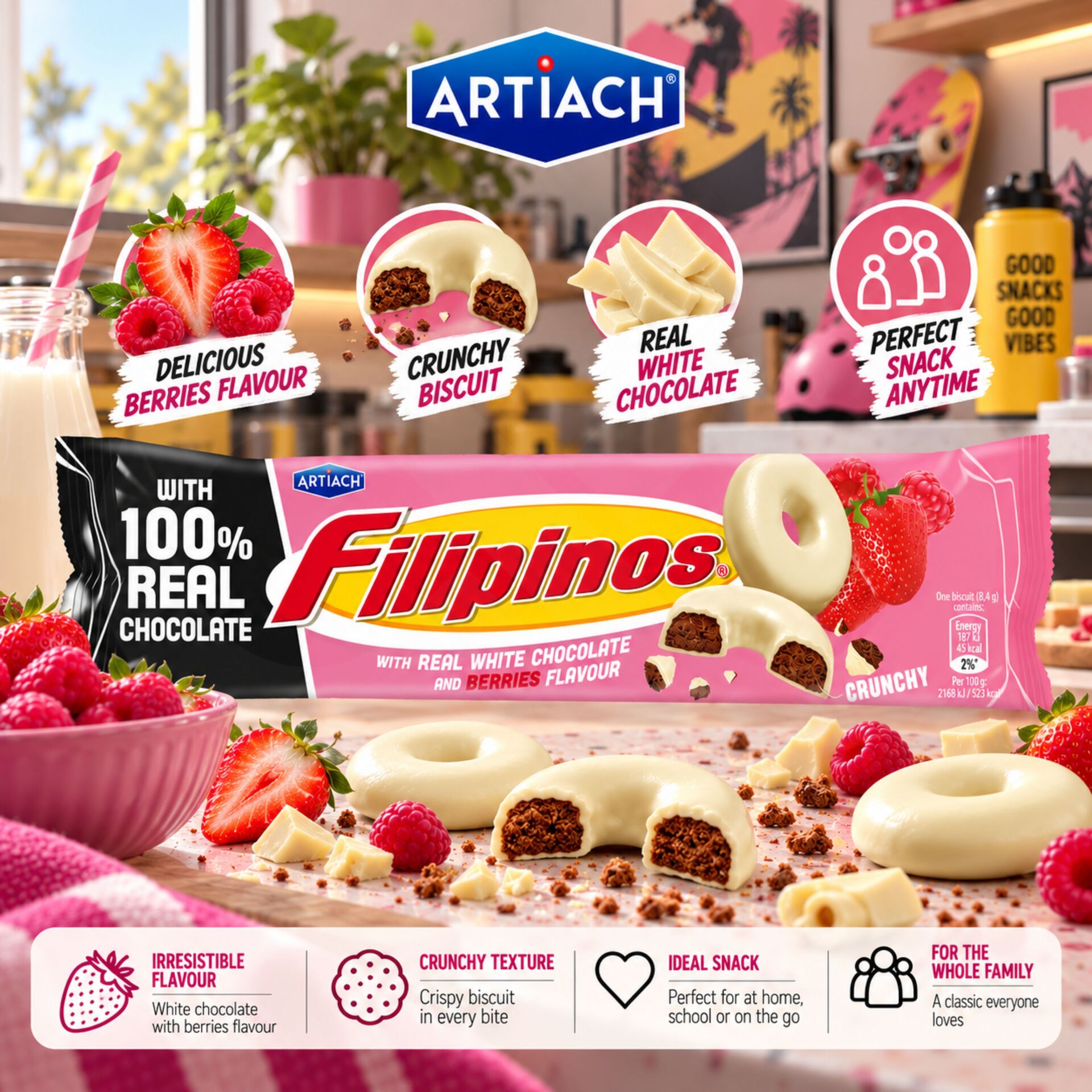 ARTIACH® Filipinos Chocolate Branco e Frutos Vermelhos 118g
