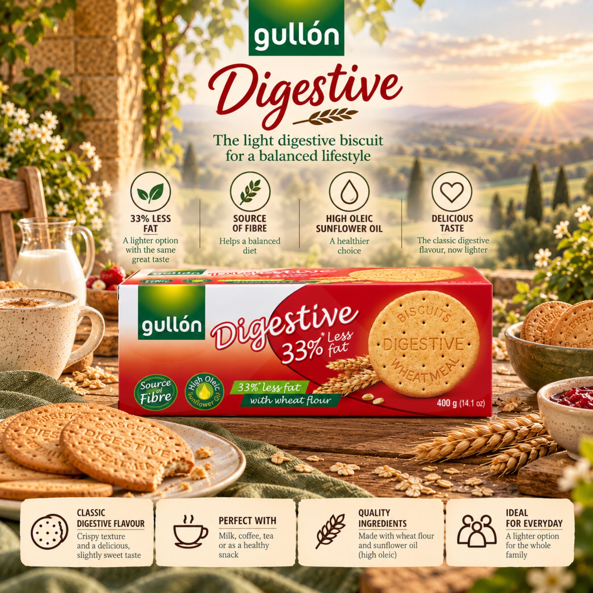 GULLÓN® Digestive Biscuits 33% Less Fat 400g