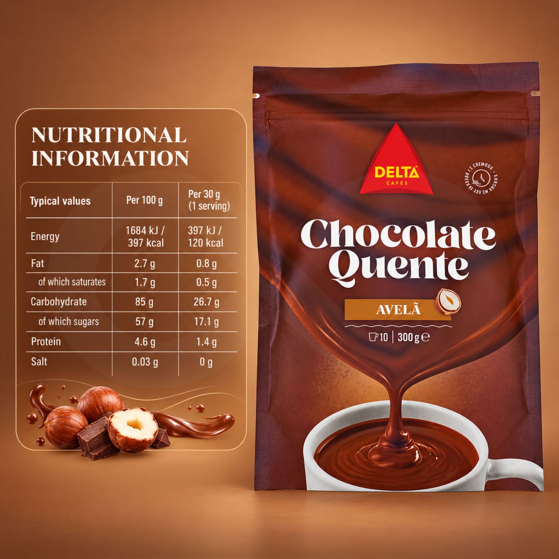 DELTA CAFÉS® Hazelnut Hot Chocolate 300g