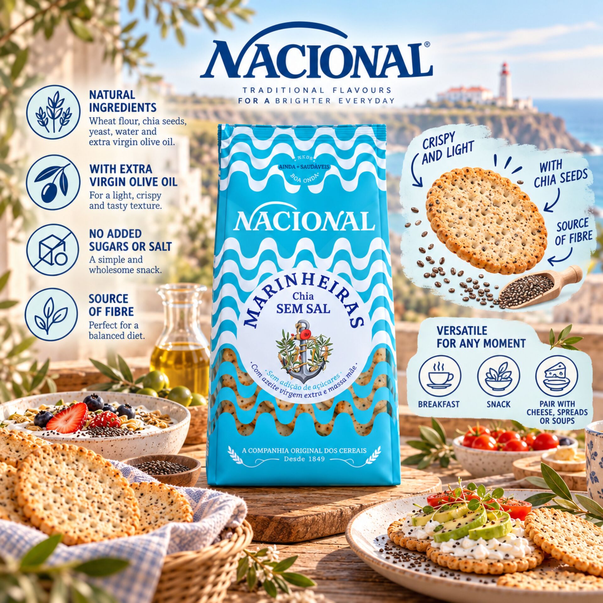 NACIONAL® Galletas Marineras con Chía Sin Sal 200g