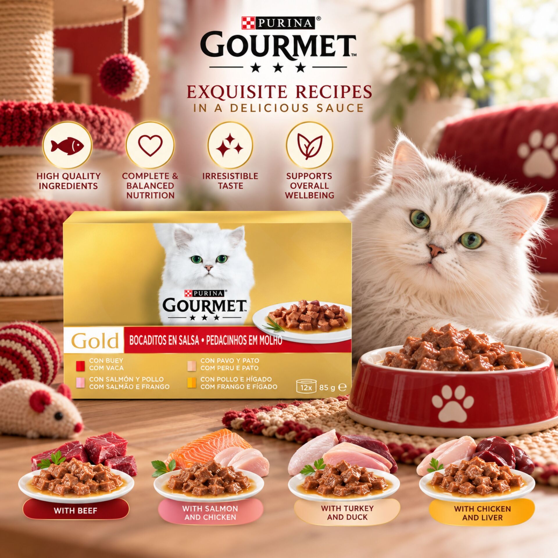 PURINA® Gourmet Gold Morceaux au Bœuf 1020g