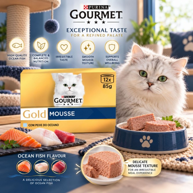 PURINA® Gourmet Gold Mousse Peixes Oceano 1020g
